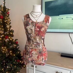 Ko Ko Ailis Y2K Sparkle Portrait Mesh Tank Top Size S Abstract Patterned Gold